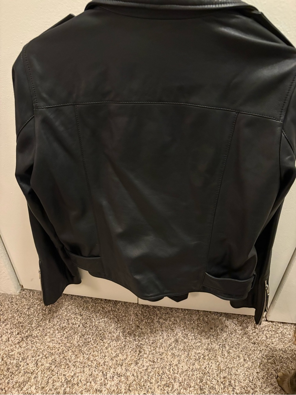 Quince Black Leather Motorcycle Jacket sz L Women's Leather Biker Jacket Belted - Picture 2 of 2